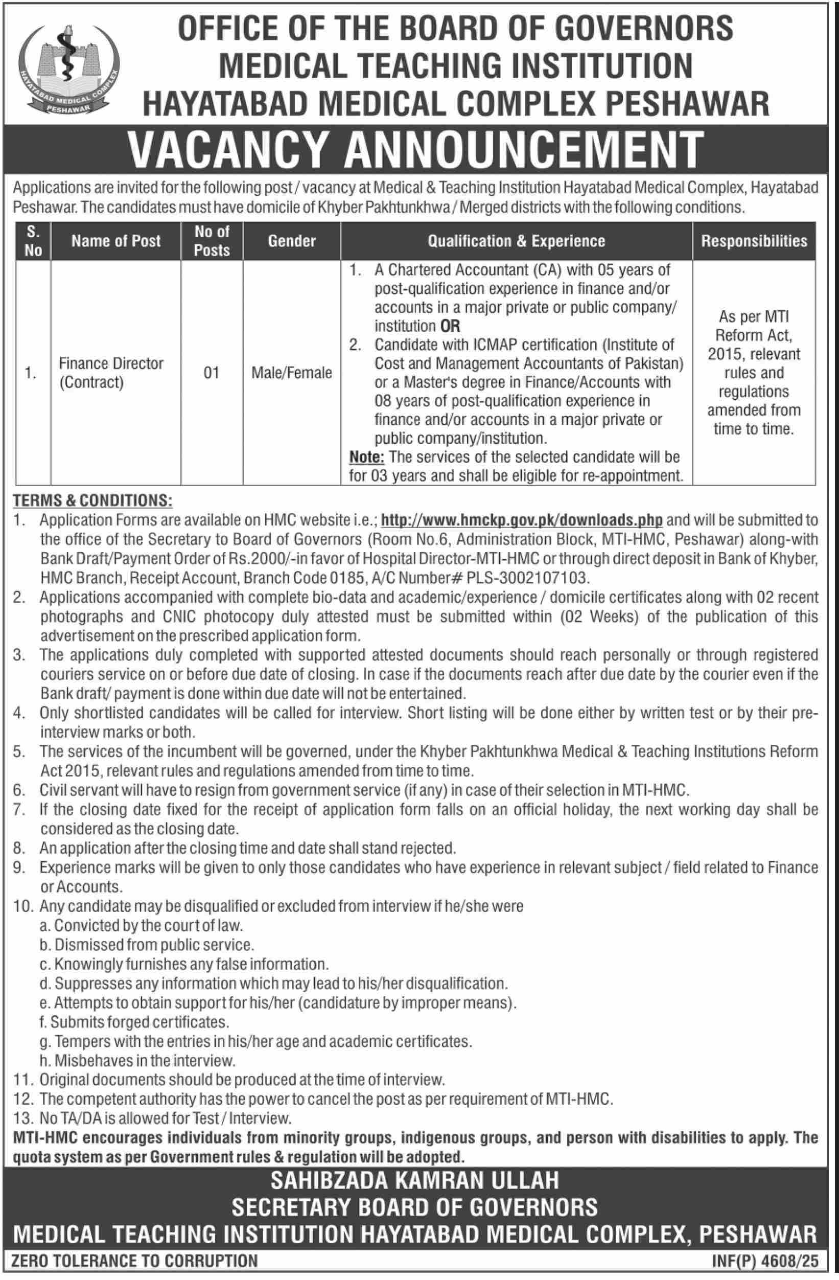 Jobs in Medical Teaching Institution Peshawar